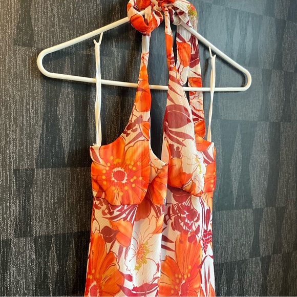 Y2k Fairy Dress Orange tropical floral halter so pretty fairycore 2000s size m - Picture 3 of 4